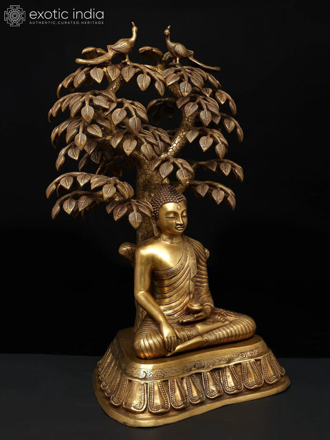 31" Large Size Nirvana Buddha Idol Under the Tree of Life | Handmade Buddhist Statue