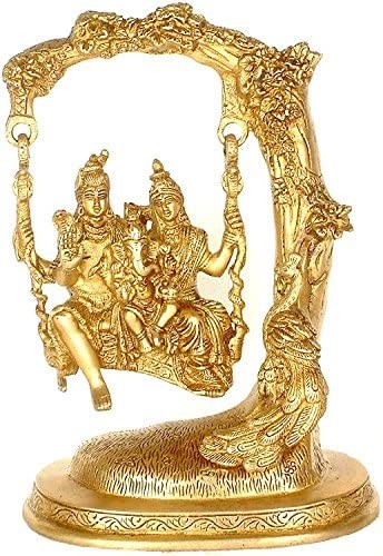 9" Handmade Shiva Parvati Ganesha Brass Swing Statue