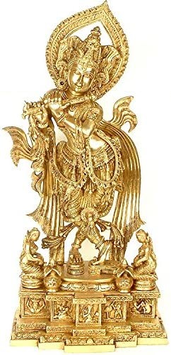25" Large Fluting Krishna Brass Statue Handmade