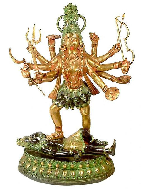 26" Large Maa Kali Brass Idol | Handmade Hindu Goddess Statue