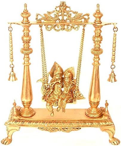16" Radha Krishna on Swing Brass Statue Handmade