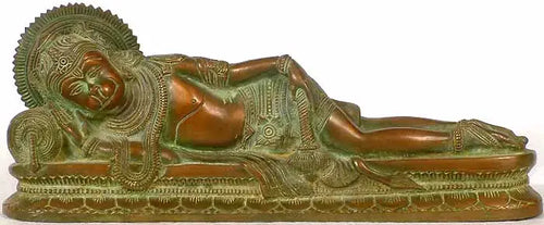 4" Reclining Hanuman Brass Idol for Pooja Home Decor