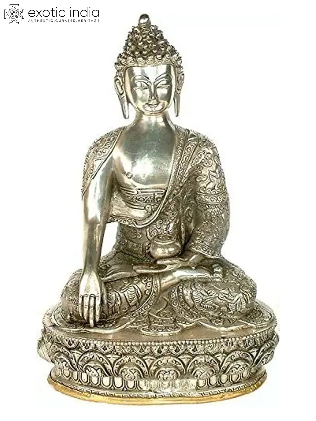 13" Buddha with Episodes from His Life Carved on the Robe In Brass | Handmade | Made In India