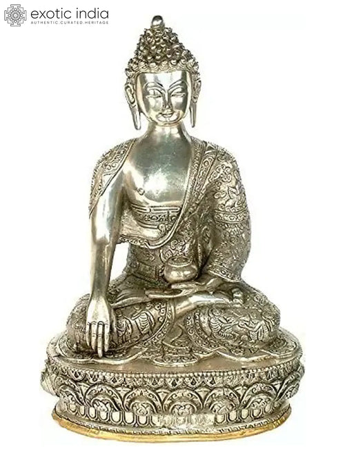 13" Handmade Buddha Brass Statue with Life Episodes Carved on Robe