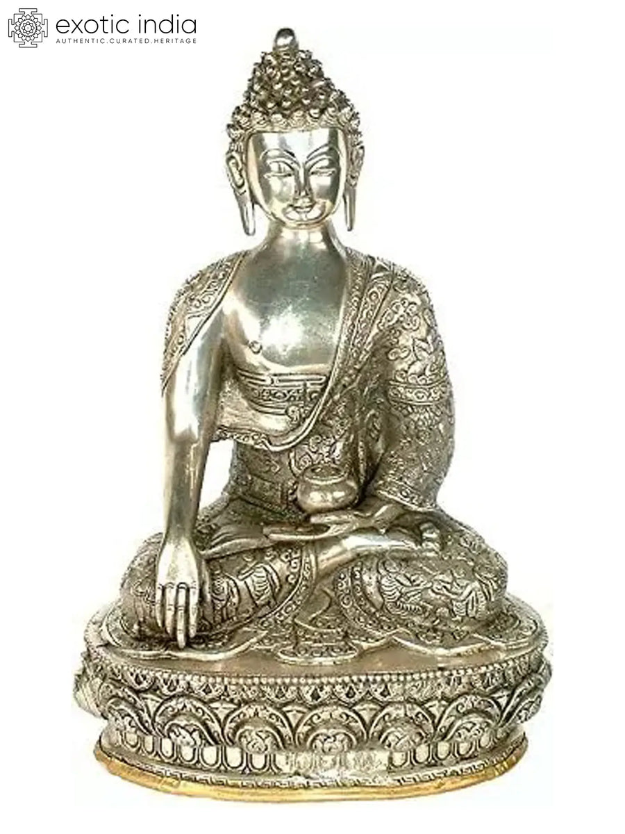 13" Handmade Buddha Brass Statue with Life Episodes Carved on Robe