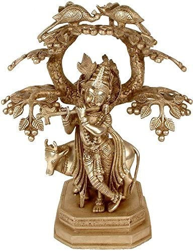 13" Madan Gopal Brass Idol Under Kadamba Tree Handmade