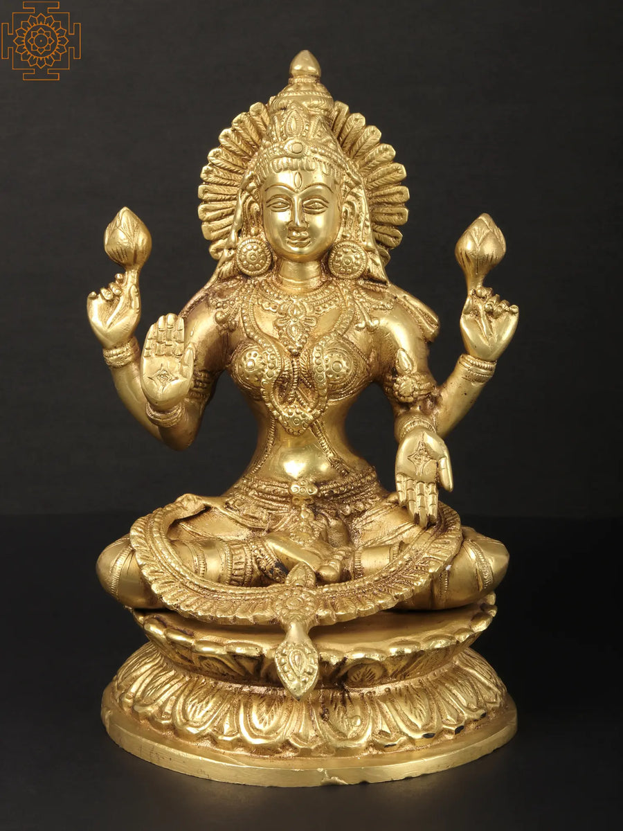 9" Goddess Lakshmi Brass Statue Handmade