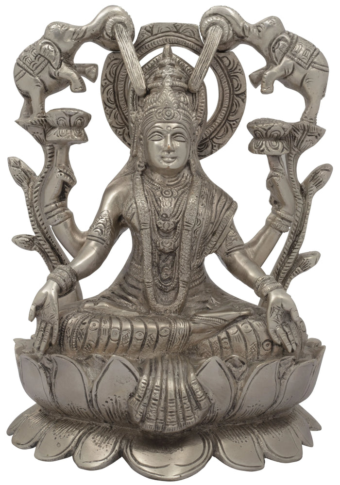10" Gaja-Lakshmi Handmade Brass Statue for Pooja