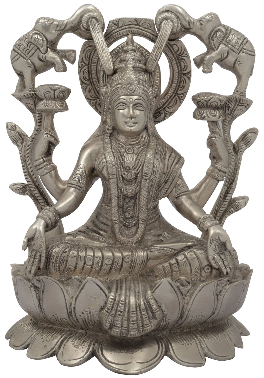 10" Gaja-Lakshmi Handmade Brass Statue for Pooja