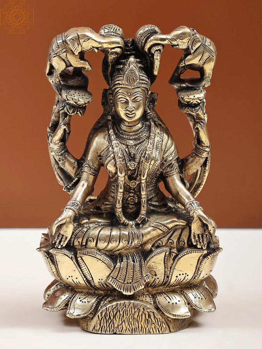 7" Gajalakshmi Brass Idol Handmade