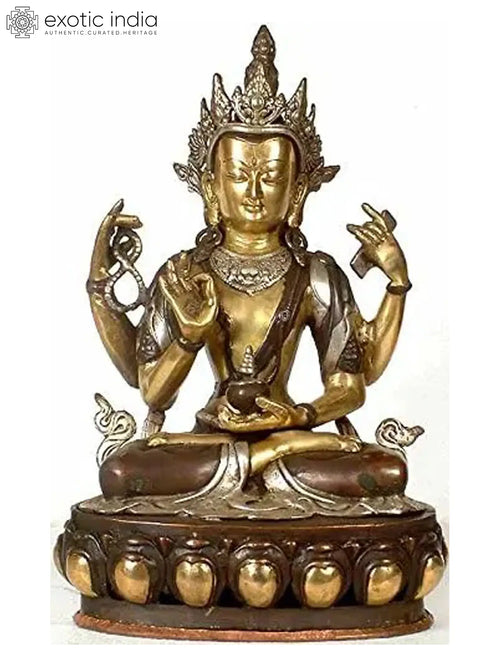 16" Four Armed Avalokiteshvara Brass Statue Handmade