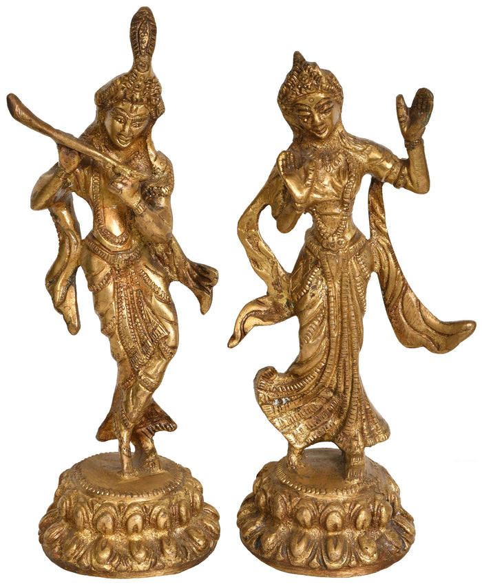 7" Radha Krishna Handmade Brass Statue for Home Decor