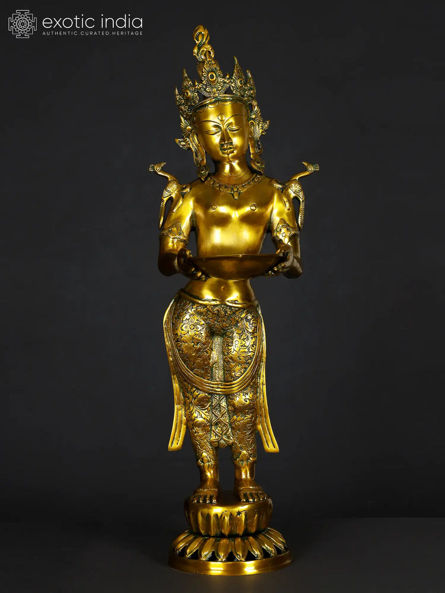30" Tara Brass Statue with Oil Lamp - Handmade