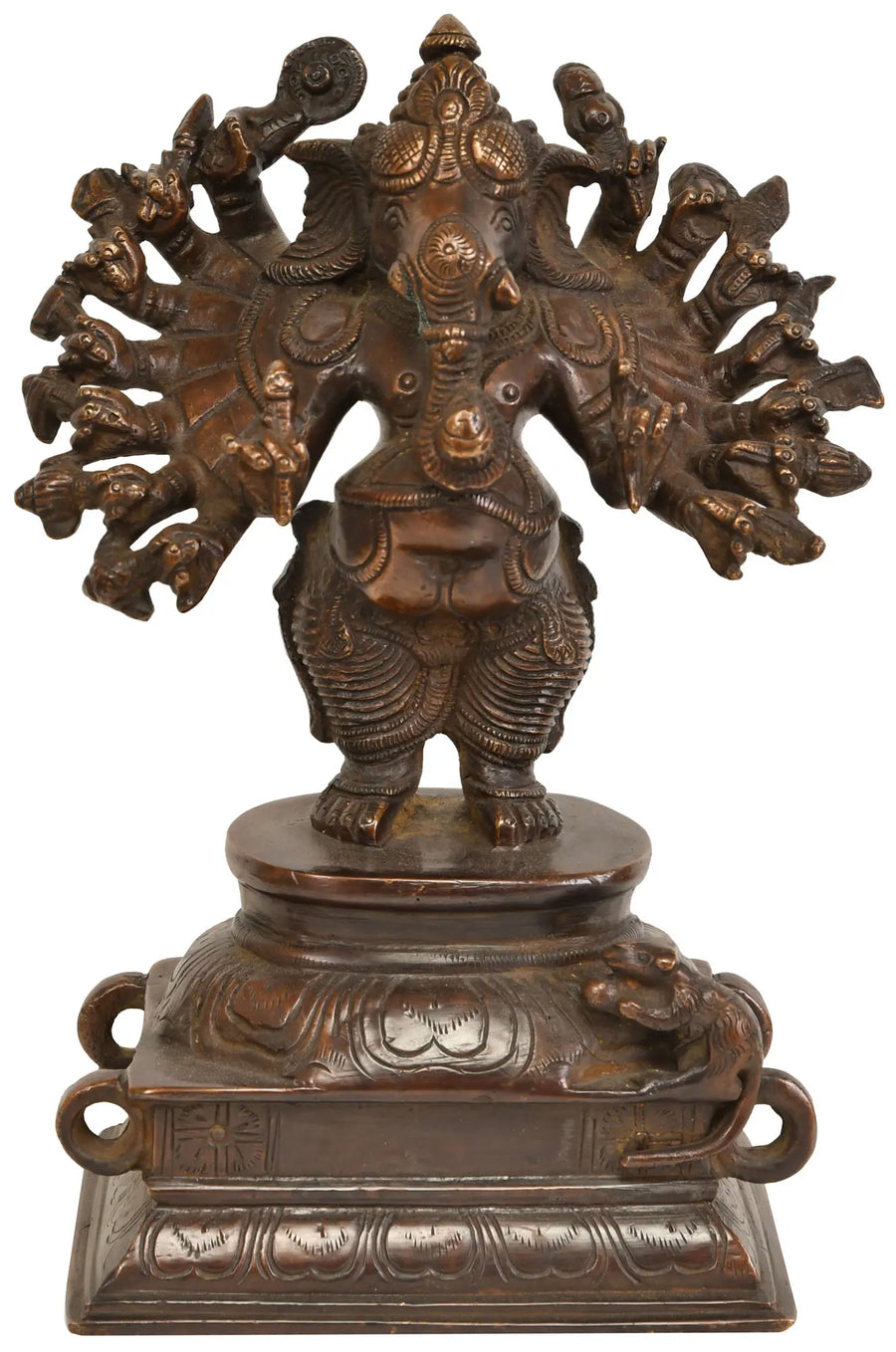 8" Sixteen-Armed Vira-Ganesha Brass Handmade Idol