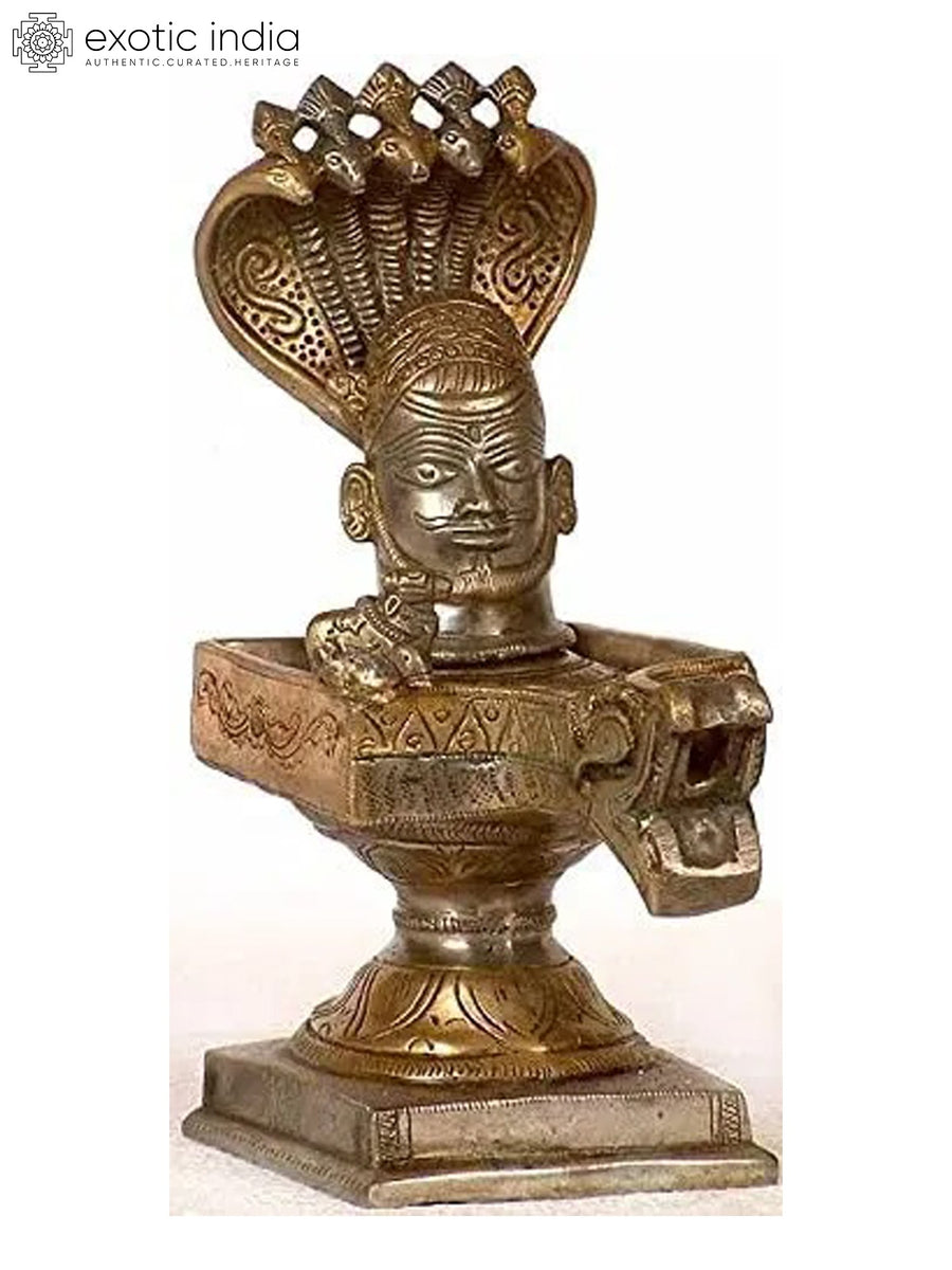 8" Mukha Linga Brass Statue with Five Hooded Serpent Protection