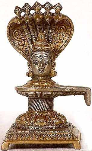 6" Mukha Linga with Five Hooded Serpent Brass Statue Handmade