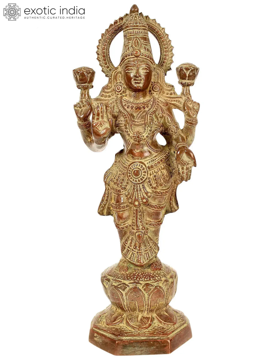 13" Brass Padmakara Lakshmi Idol Handmade for Pooja and Home Decor