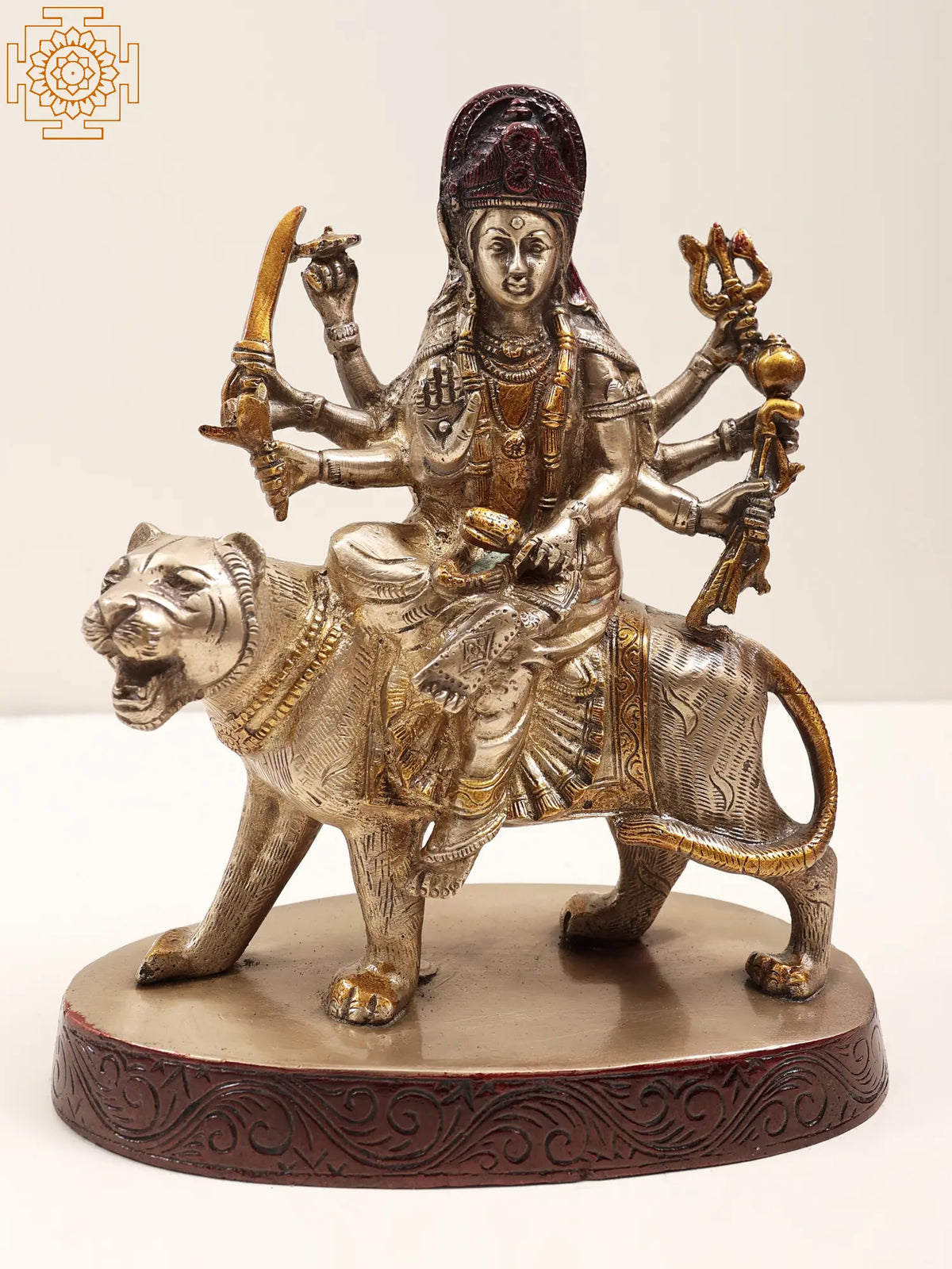 8" Goddess Durga In Brass | Handmade | Made In India