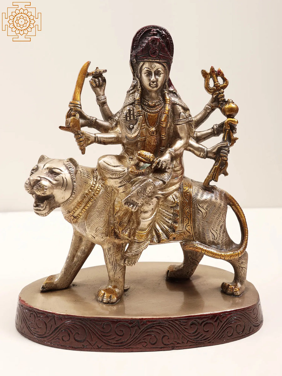 8" Brass Goddess Durga Handmade Statue for Pooja