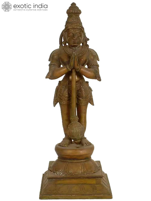 16" Standing Hanuman Handmade Brass Idol for Pooja