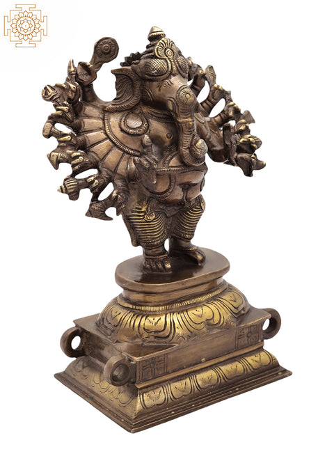 8" Sixteen-Armed Vira-Ganesha in Brass | Handmade | Made In India
