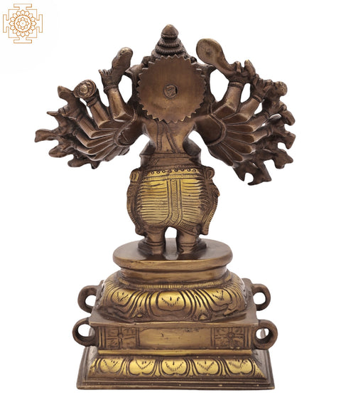8" Sixteen-Armed Vira-Ganesha in Brass | Handmade | Made In India