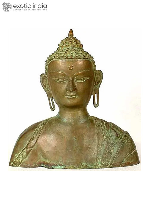 15" Handmade Buddha Brass Bust Statue