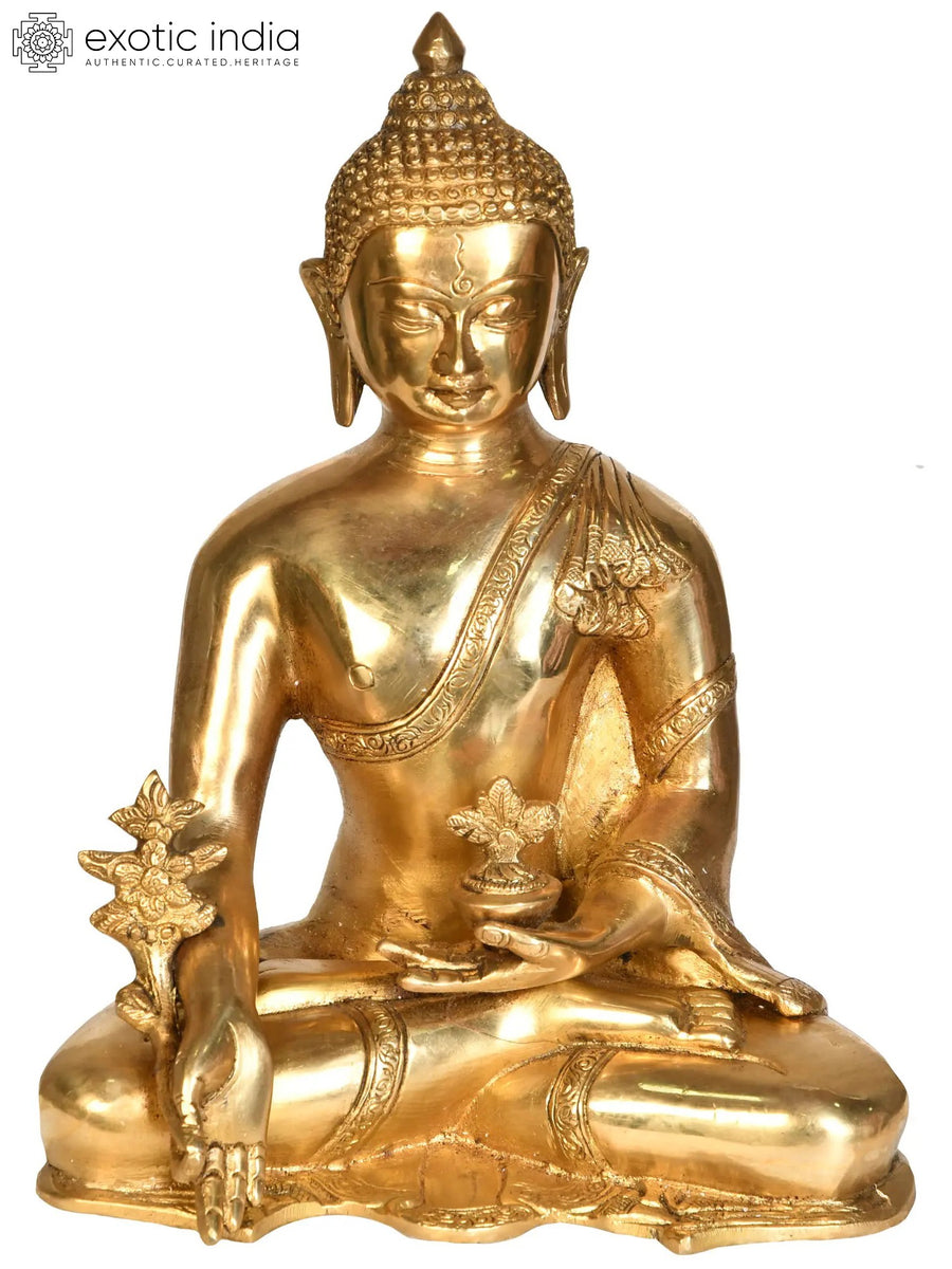 10" Lord Bhaishajyaguru Brass Statue for Pooja