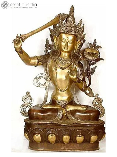 39" Handmade Manjushri Brass Statue - Tibetan Buddhist Deity Idol