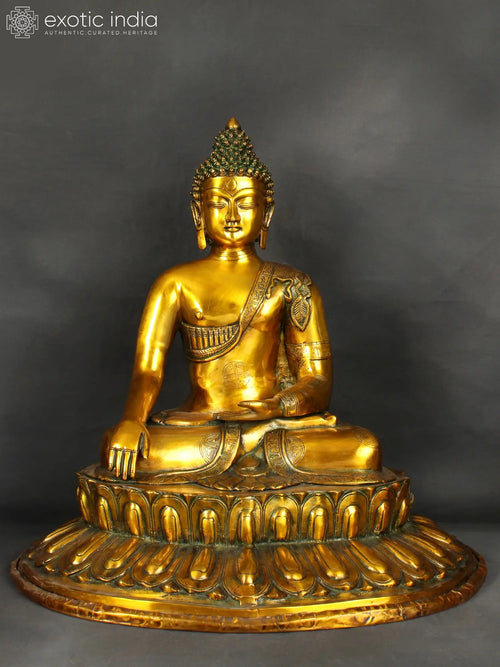 22" Handmade Buddha in Bhumisparsha Mudra Brass Statue