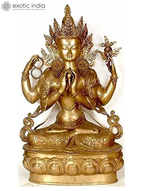 38" Four-Armed Avalokiteshvara Brass Statue Handmade