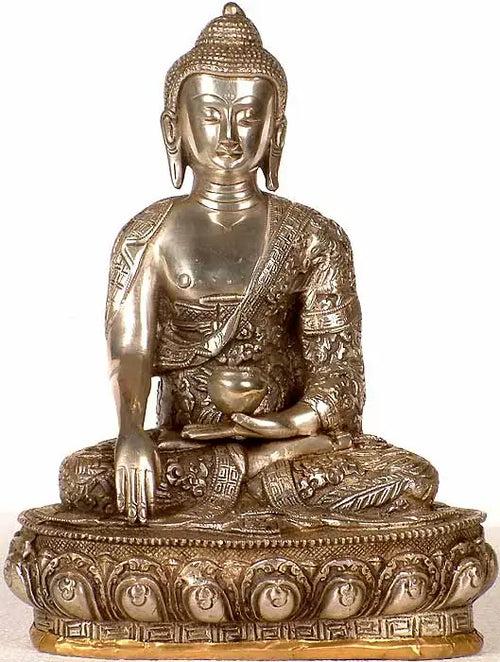 10" Handmade Buddha Bhumisparsha Mudra Brass Statue