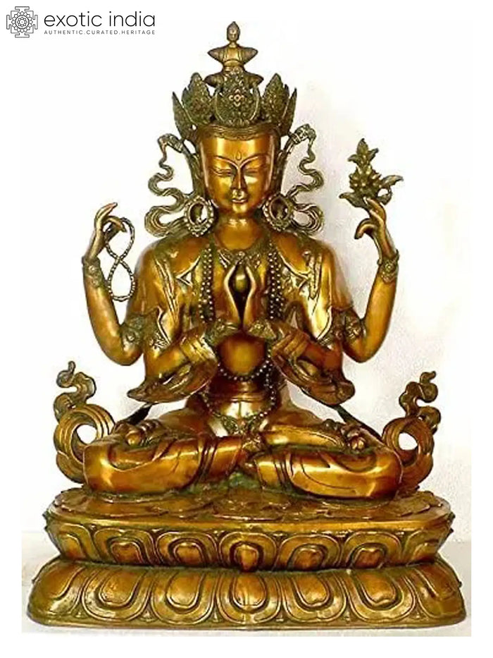 28" Large Size Four-Armed Avalokiteshvara (Tibetan Buddhist Deity) In Brass | Handmade | Made In India
