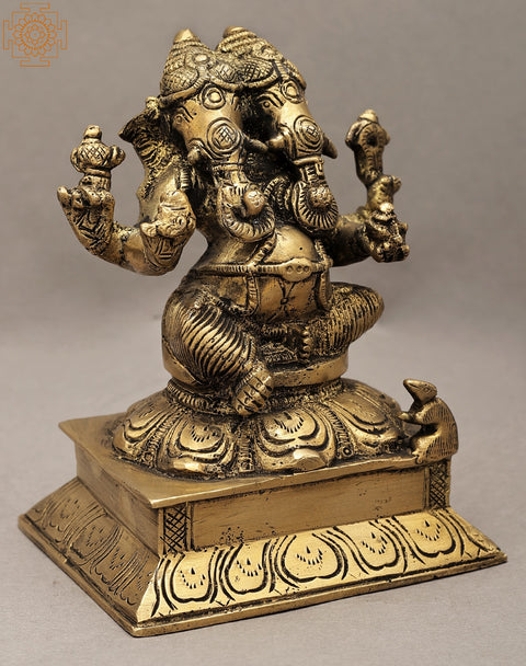 5" Two-Headed Ganesha Brass Statue (Rare Presentation) | Handmade | Made in India