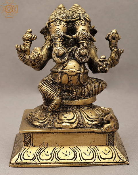 5" Two-Headed Ganesha Brass Statue (Rare Presentation) | Handmade | Made in India