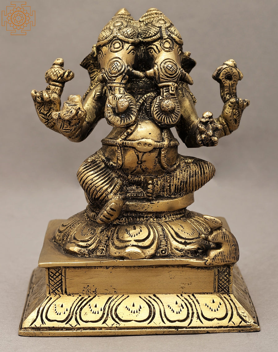 5" Two-Headed Ganesha Brass Statue Handmade