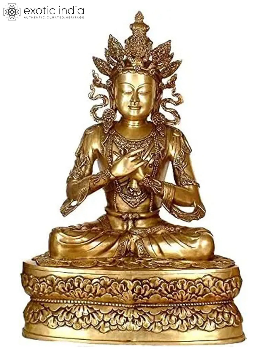34" Large Crowned Buddha Handmade Brass Statue for Home Decor