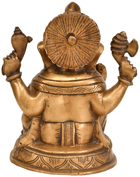 8" Ganesha Seated in Maharaja Lila Asana In Brass | Handmade | Made In India