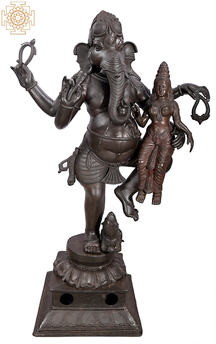 65" Large Nritya Ganapati Brass Statue with Shakti Handmade