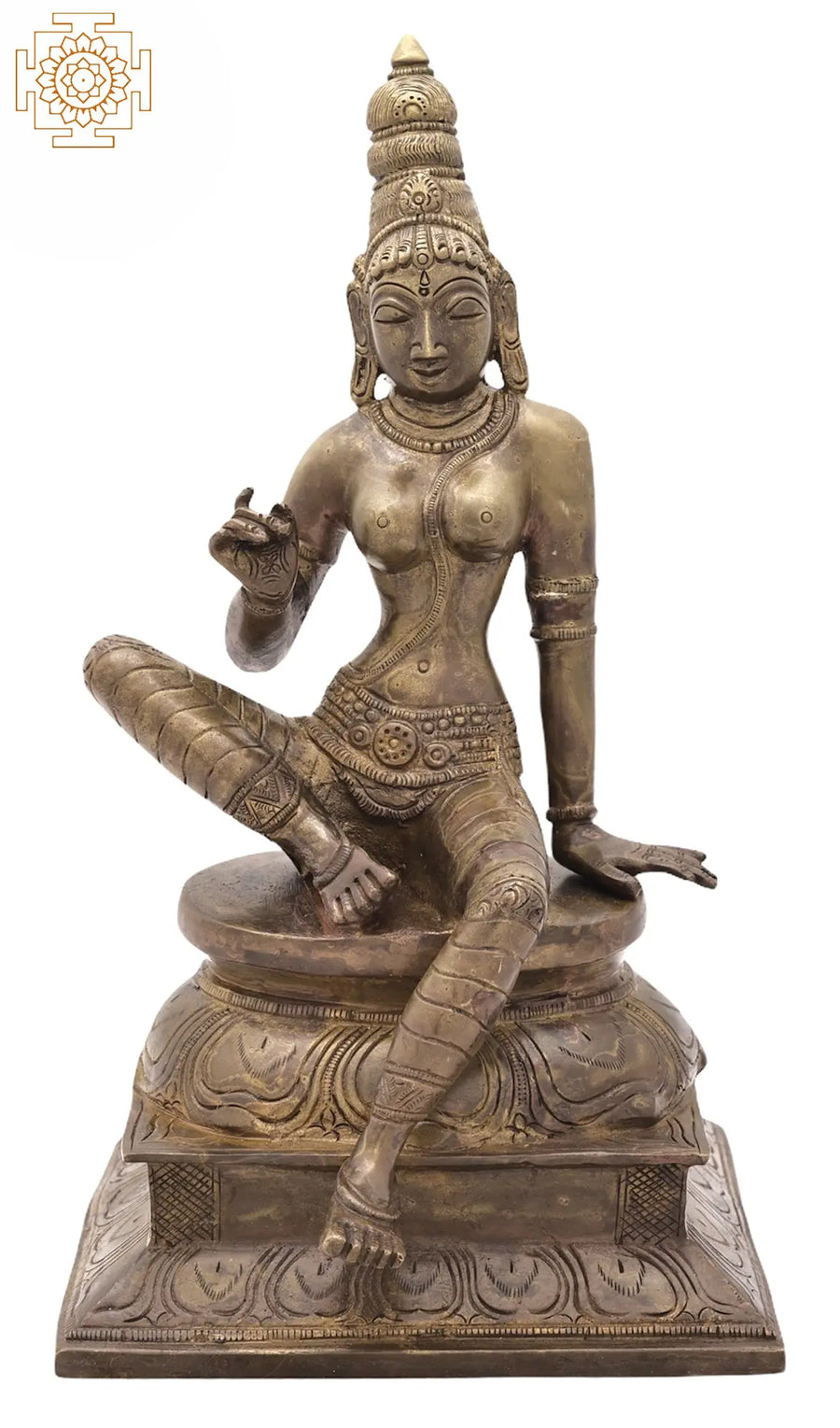 12" Seated Goddess Uma Parvati Brass Statue Handmade