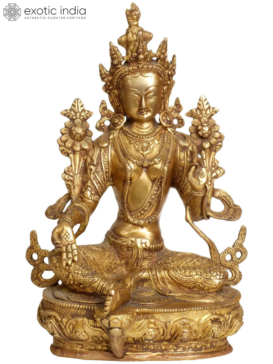 12" Green Tara Handmade Brass Statue for Pooja