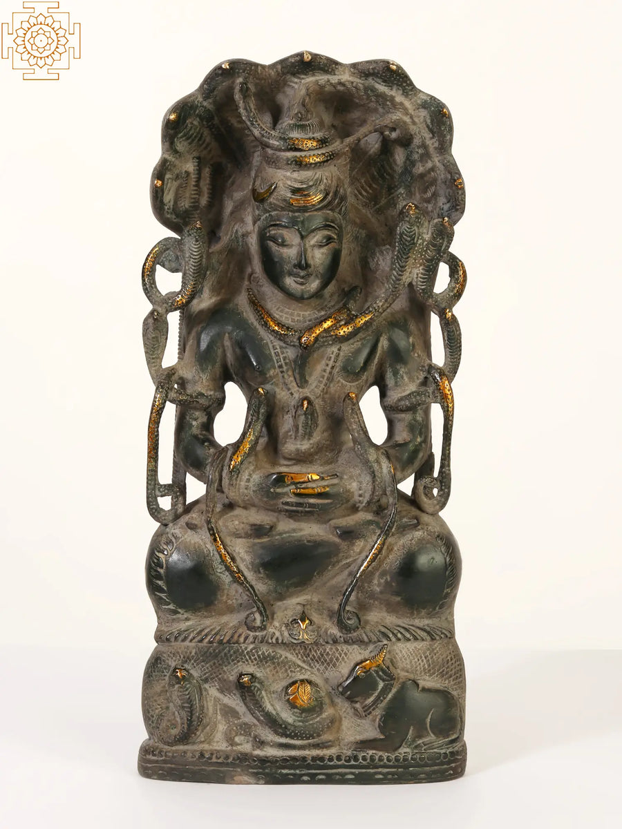 Shiva Entwined in Serpents Brass Statue Handmade