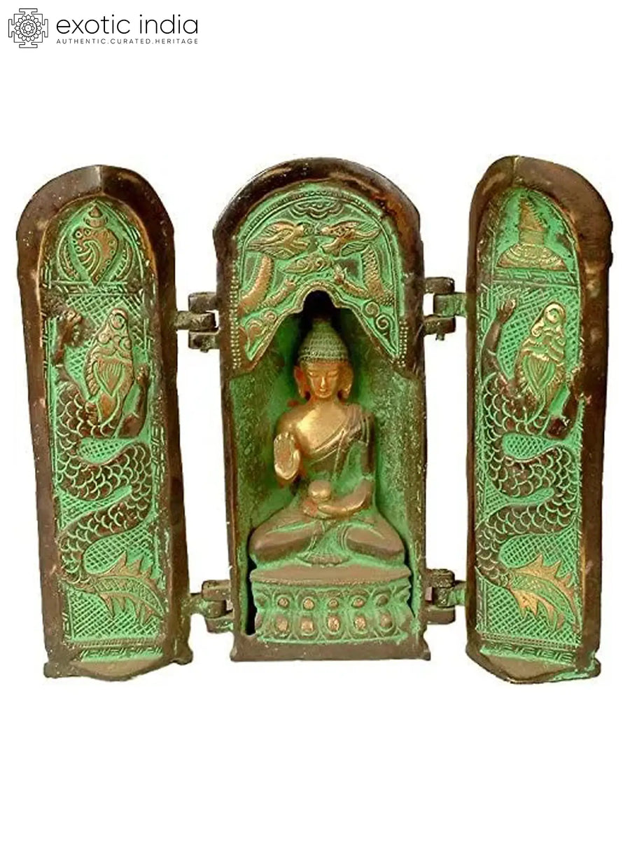 7" Brass Tibetan Buddhist Folding Buddha Temple Handmade Shrine