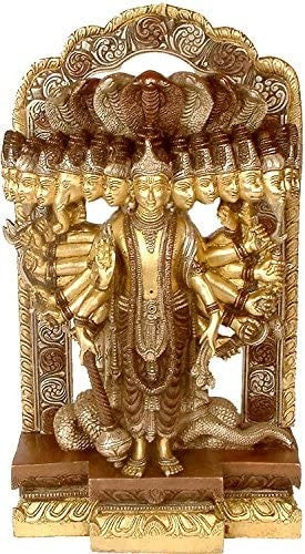 14" Lord Vishnu Cosmic Magnification Brass Statue Handmade
