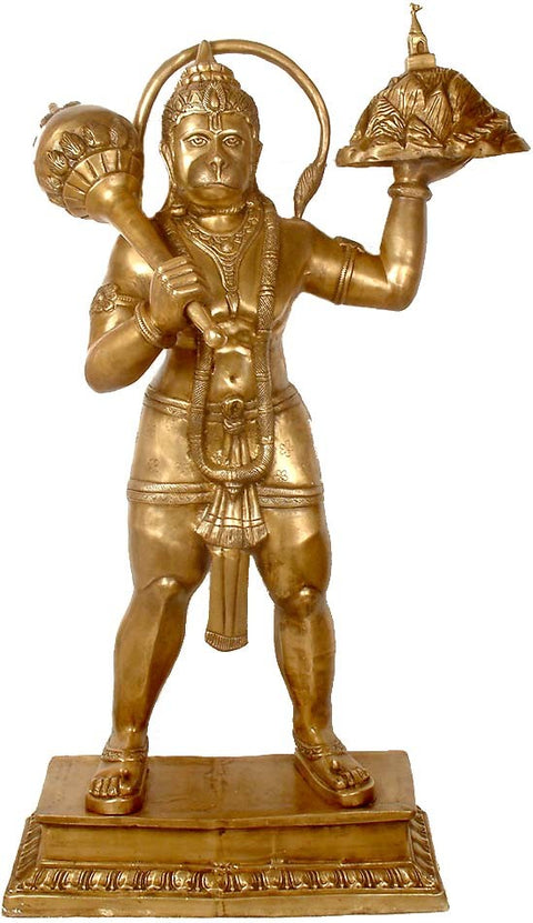 48" Lord Hanuman with Mount Sanjeevini In Brass | Handmade | Made In India