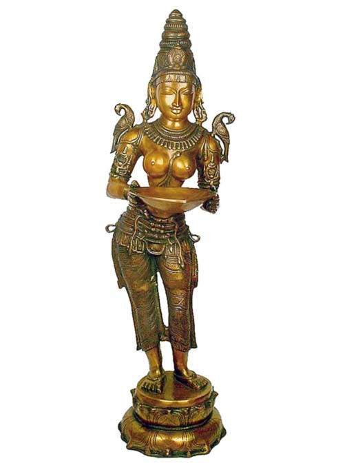 45" Handmade Brass Deeplakshmi Statue for Home Decor