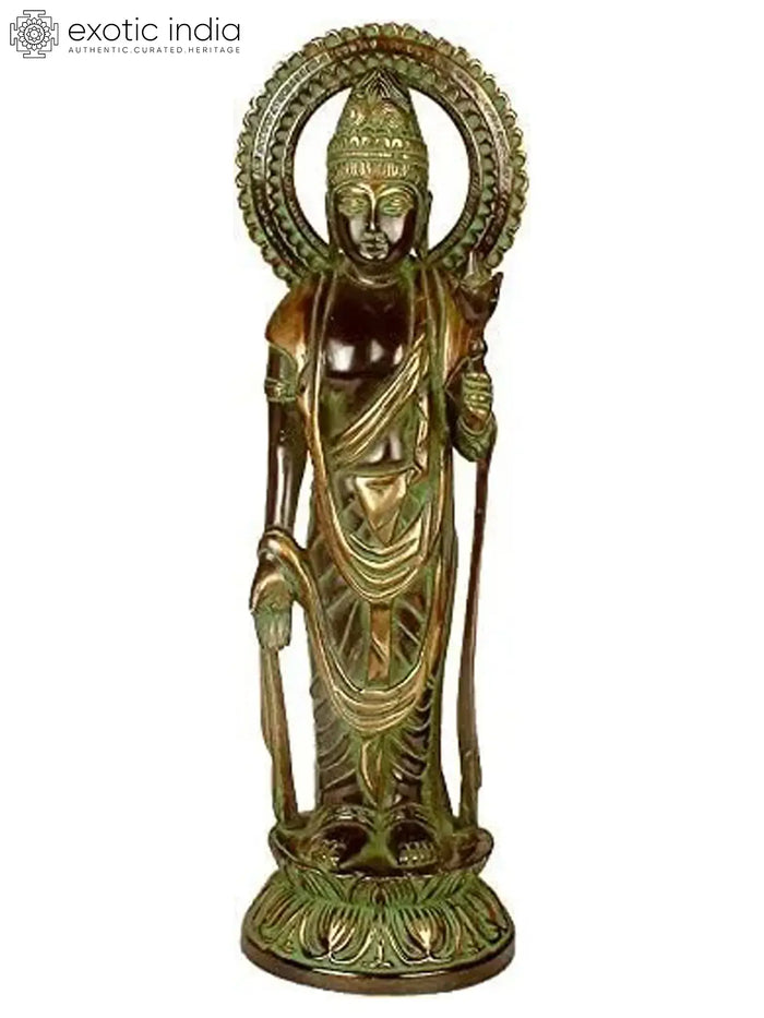 15" Handmade Japanese Buddha Brass Statue for Home Decor
