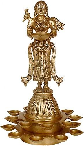 13" Handmade Auspicious Brass Lamps for Pooja Home Decor