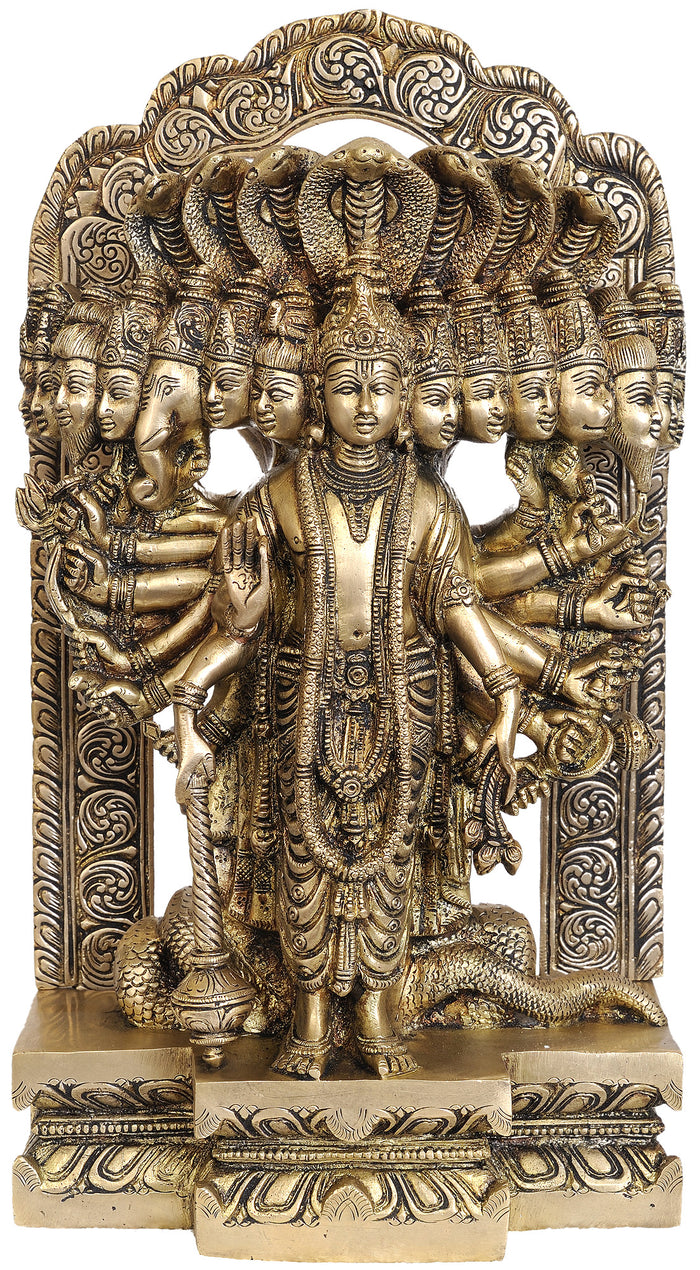 14" Handmade Brass Lord Vishnu Idol Cosmic Magnification Statue