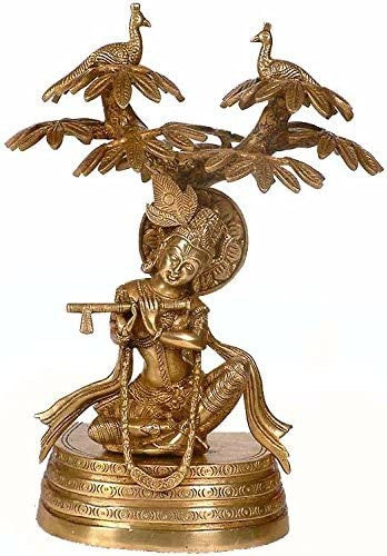 10" Krishna Under Kadamba Tree Brass Handmade Statue